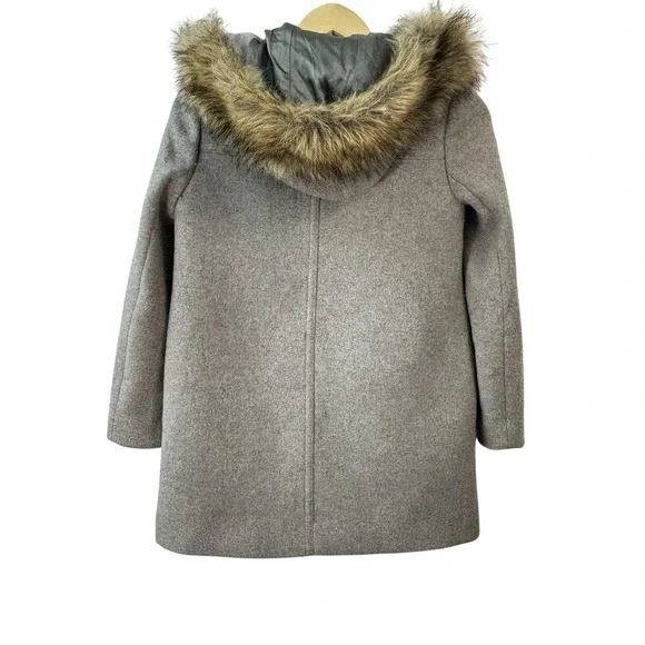 J.Crew Wool Blend Coat with Faux Fur‎ Hood Gray Winter Outerwear Sz Petite 00